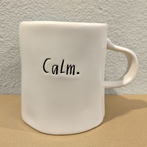 Rae Dunn Calm Mug Artisan Collection By Magenta Embossed Print Coffee Cup Ivory